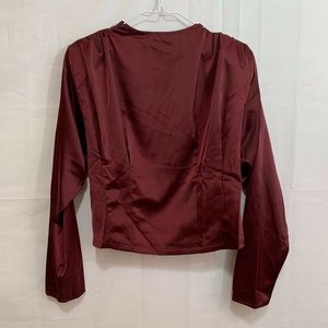 Nasty Gal Womens NWT Satin Shoulder Pad Crewneck Top Burgundy Size 10